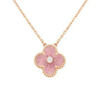 GlowCLOVER 15MM DIAMOND RHODONITE NECKLACE