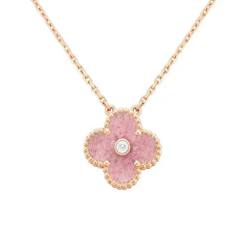 GlowCLOVER 15MM DIAMOND RHODONITE NECKLACE