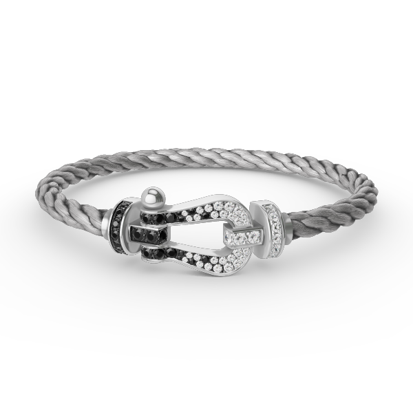 GlowFORCE LARGE HORSESHOE BLACK WHITE DIAMOND BRACELET SILVER