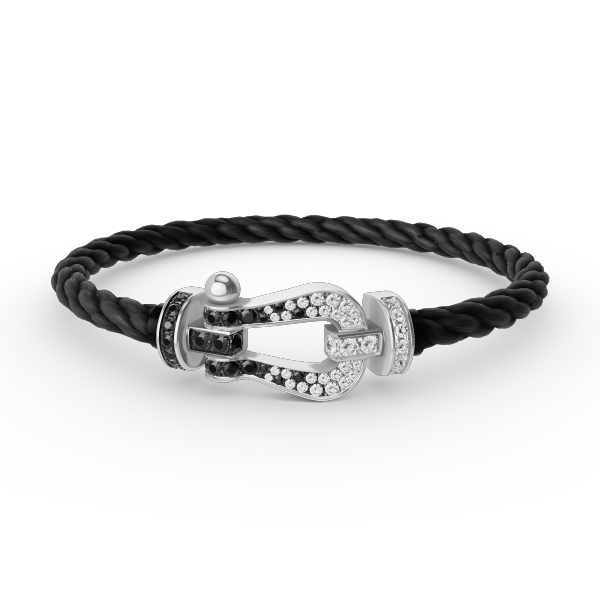 GlowFORCE LARGE HORSESHOE BLACK WHITE DIAMOND BRACELET SILVER