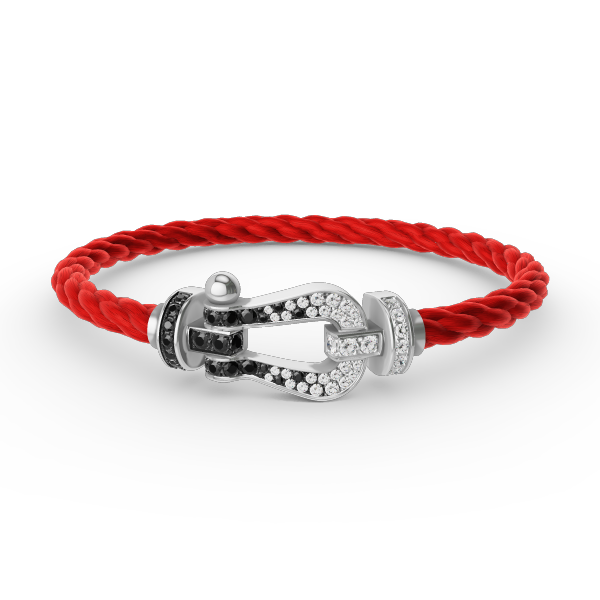 GlowFORCE LARGE HORSESHOE BLACK WHITE DIAMOND BRACELET SILVER