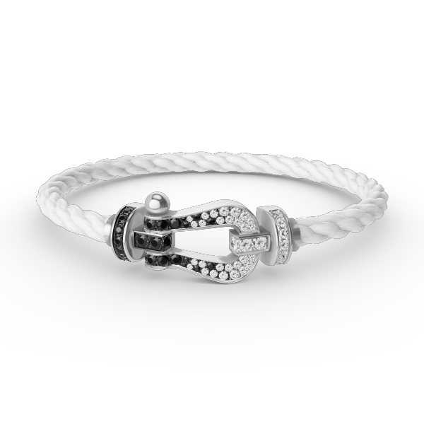 GlowFORCE LARGE HORSESHOE BLACK WHITE DIAMOND BRACELET SILVER