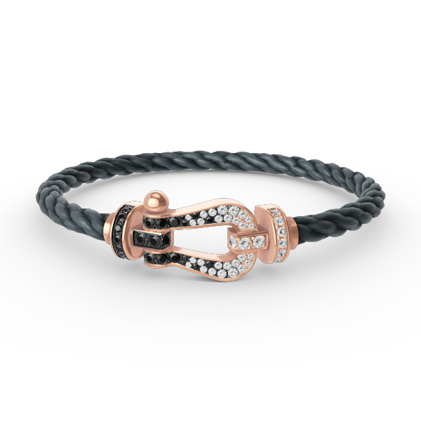 GlowFORCE LARGE HORSESHOE BLACK WHITE DIAMOND BRACELET ROSE GOLD