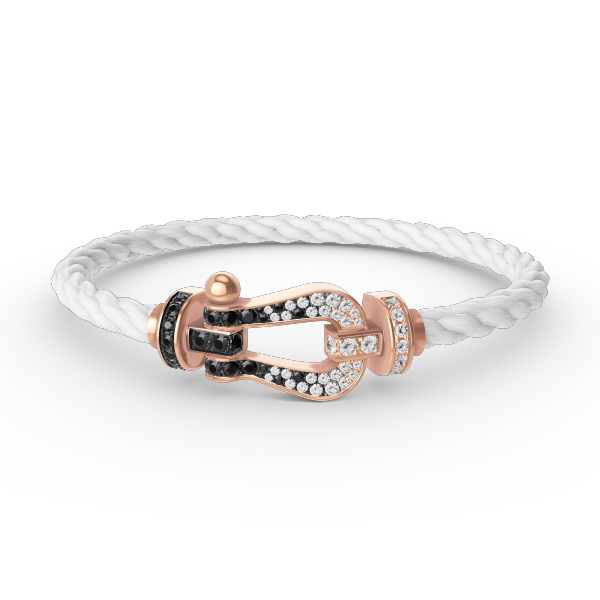 GlowFORCE LARGE HORSESHOE BLACK WHITE DIAMOND BRACELET ROSE GOLD