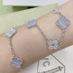 GlowCLOVER  5 MOTIF DIAMOND PURPLE CHALCEDONY BRACELET SILVER