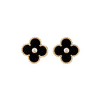 GlowCLOVER MEDIUM 1 MOTIFS ONYX DIAMOND EARRINGS
