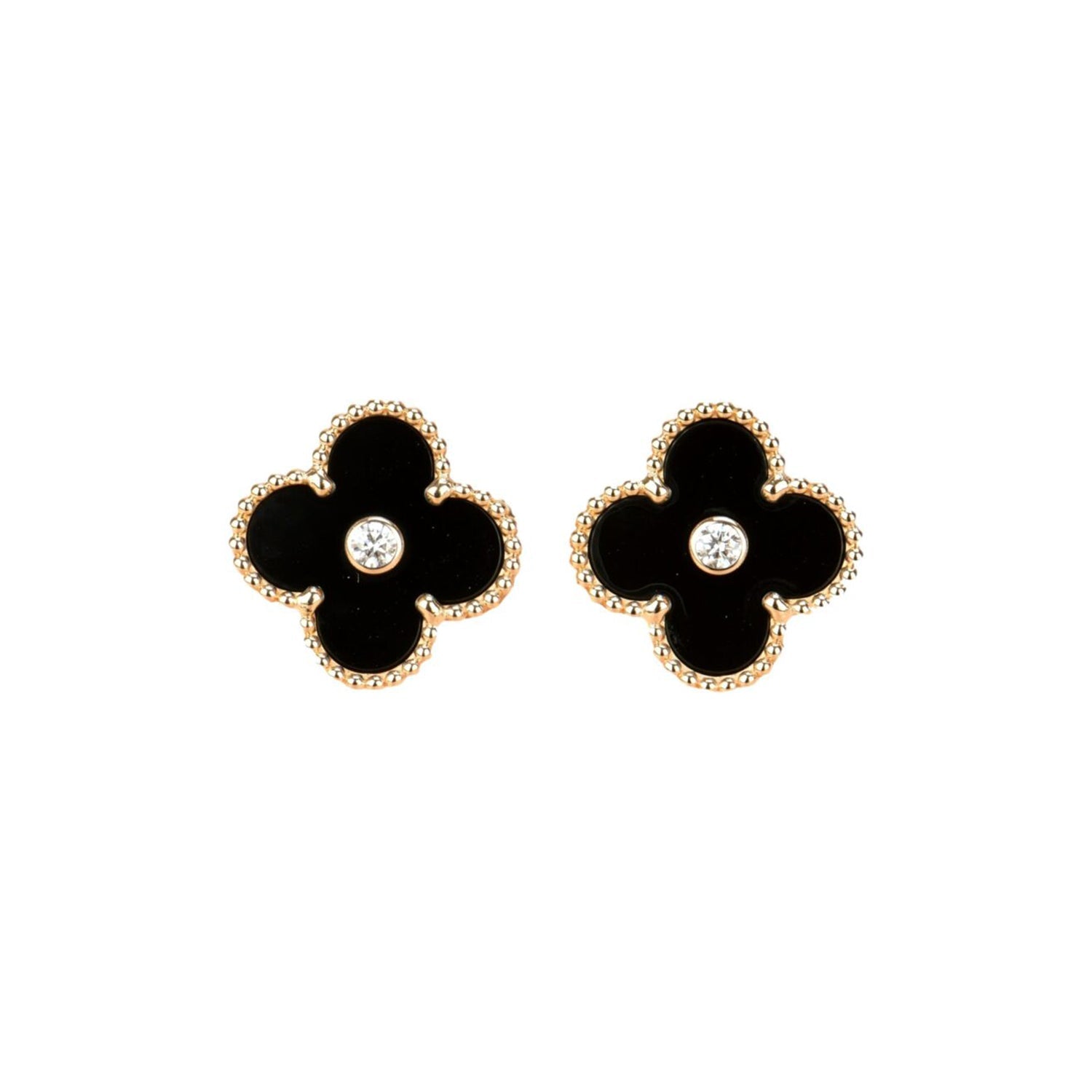 GlowCLOVER MEDIUM 1 MOTIFS ONYX DIAMOND EARRINGS