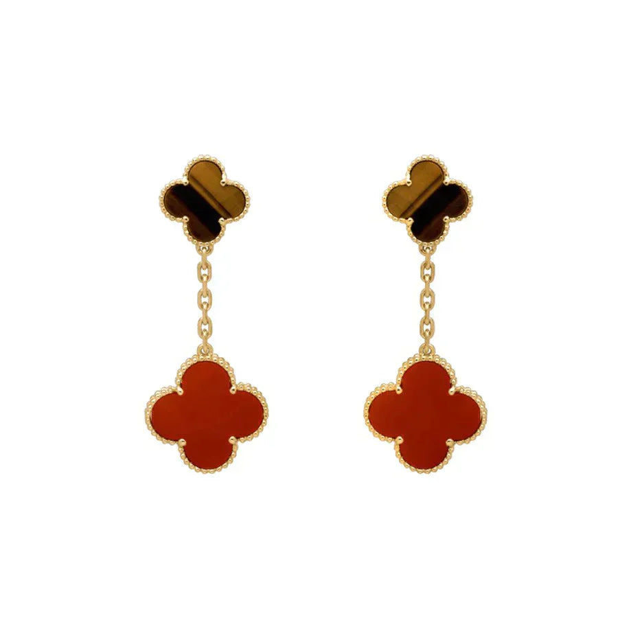GlowCLOVER  2 MOTIF  TIGER EYE CARNELIAN EARRINGS