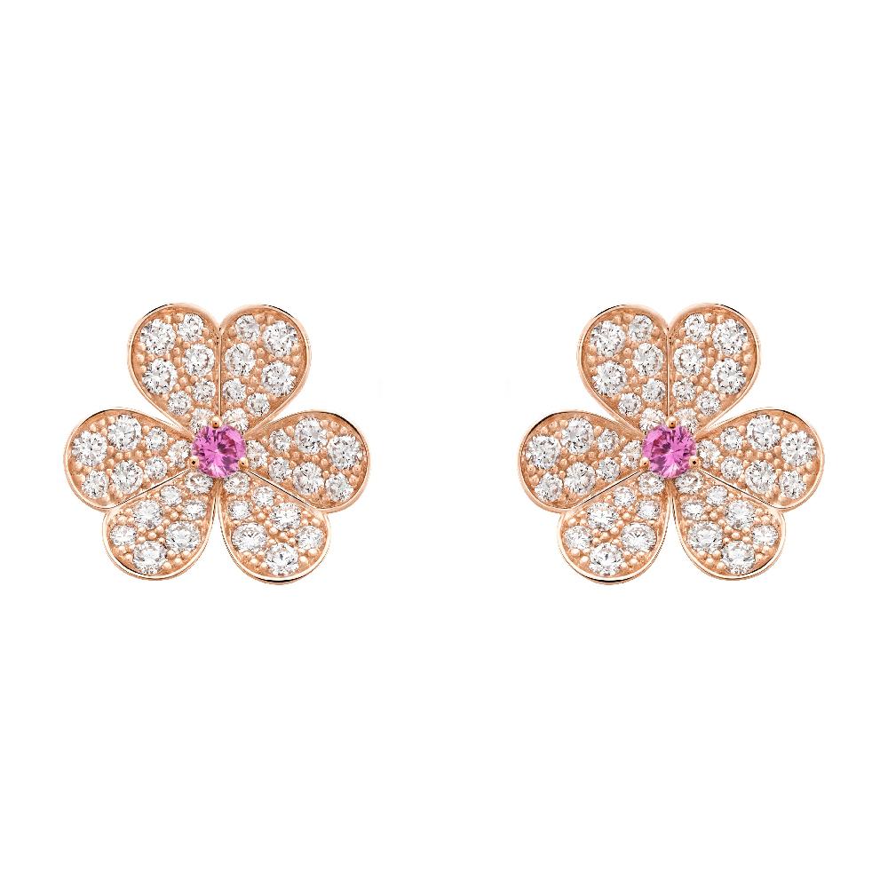 GlowFRIVOLE PINK GOLD FLOWER DIAMOND EARRINGS