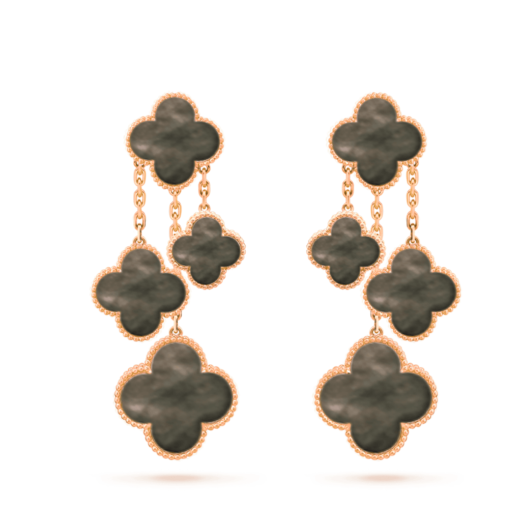 GlowCLOVER EARRINGS DARK MOP 4 MOTIFS ROSE GOLD
