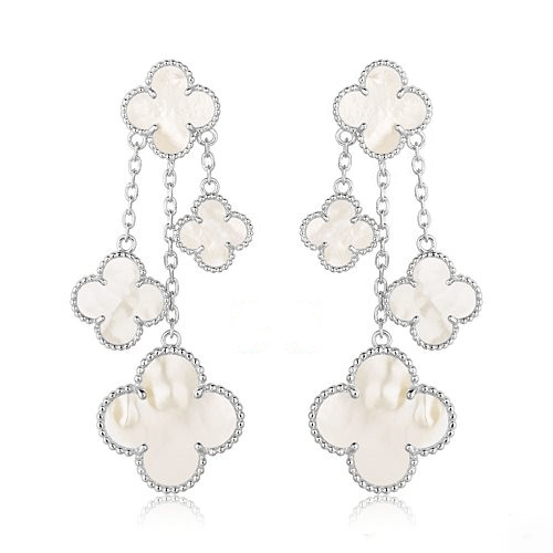 GlowCLOVER EARRINGS WHITE MOP 4 MOTIFS SILVER