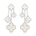 GlowCLOVER EARRINGS WHITE MOP 4 MOTIFS SILVER