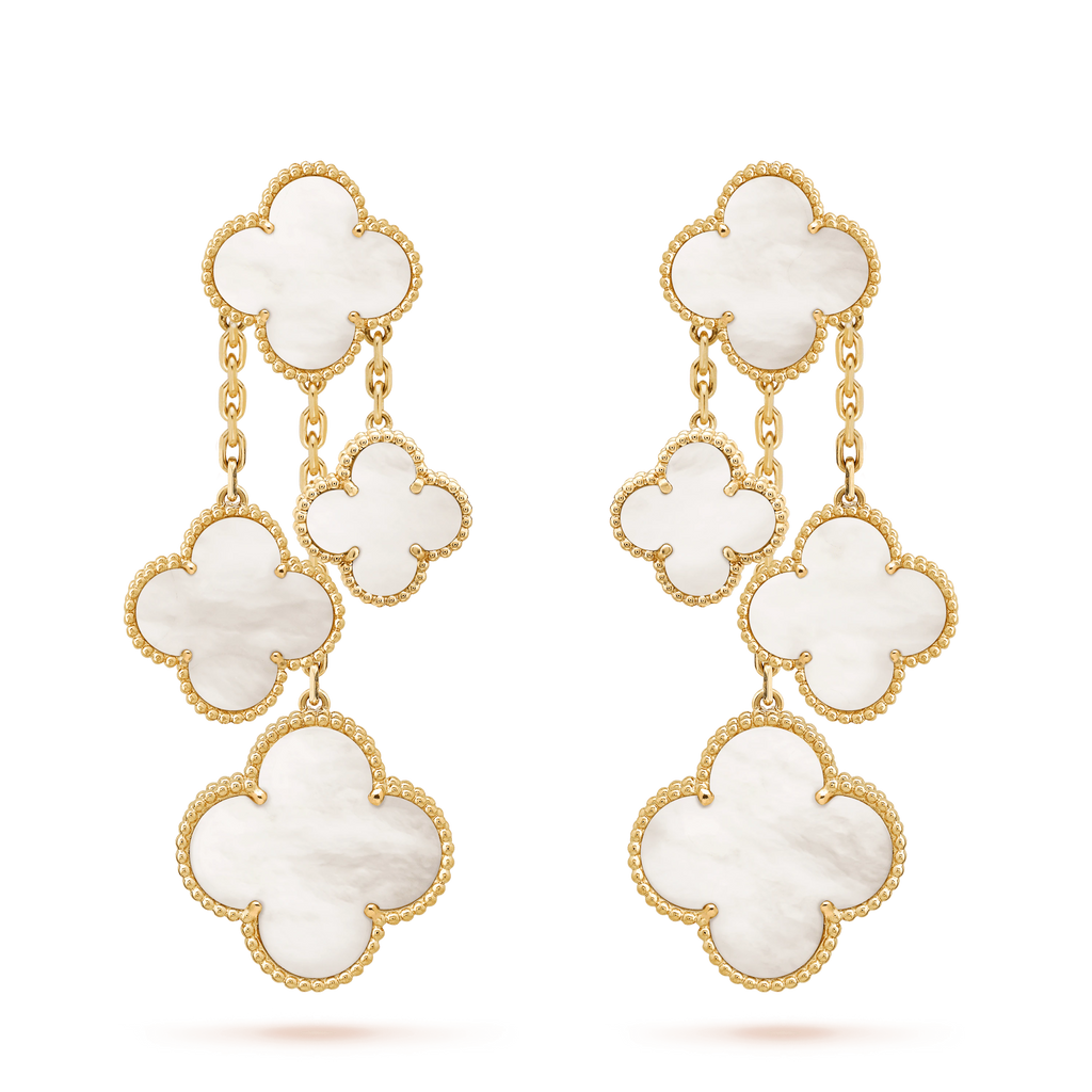 GlowCLOVER EARRINGS WHITE MOP 4 MOTIFS GOLD