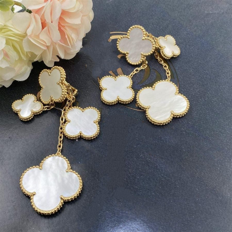 GlowCLOVER EARRINGS WHITE MOP 4 MOTIFS GOLD