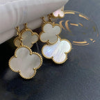 GlowCLOVER EARRINGS WHITE MOP 4 MOTIFS GOLD