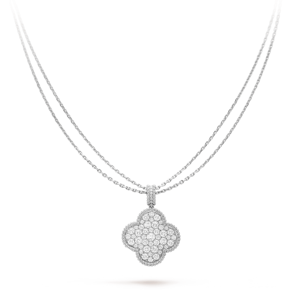 GlowCLOVER 25MM SILVER FULL DIAMOND BIG CLOVER NECKLACE