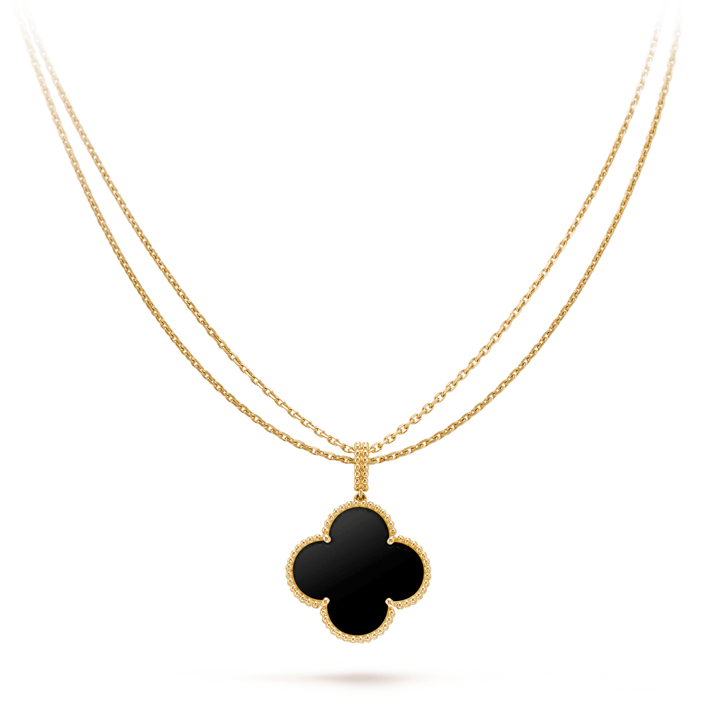 GlowCLOVER 25MM GOLD ONYX BIG CLOVER NECKLACE