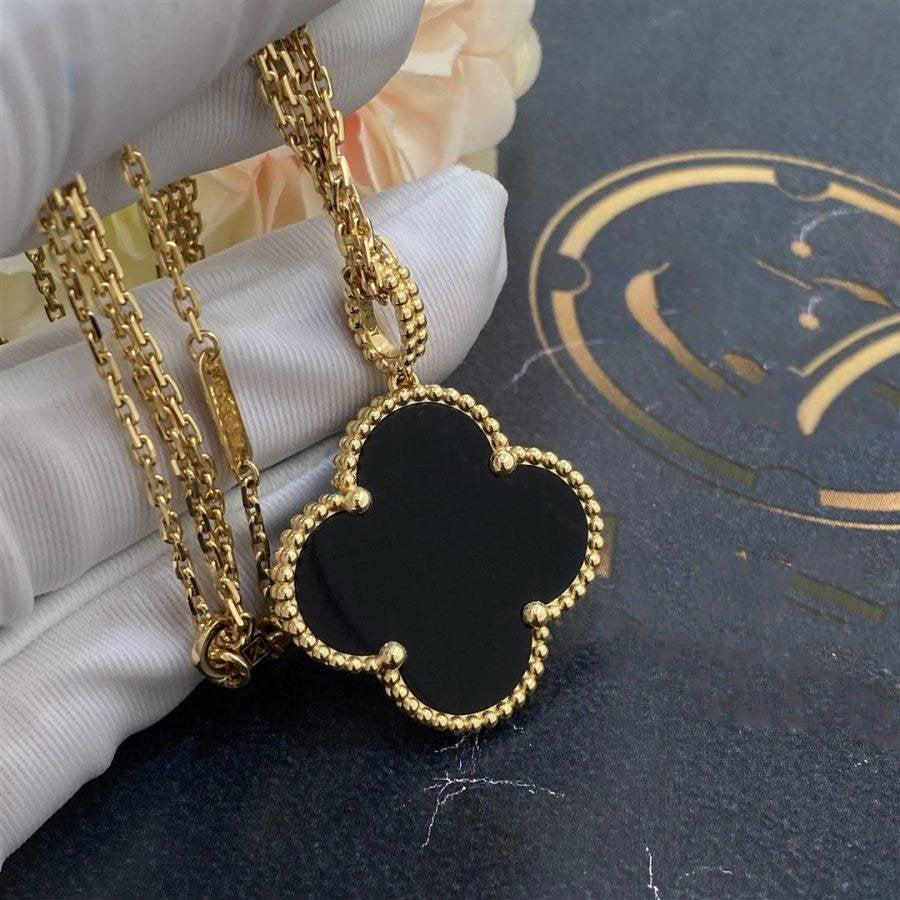 GlowCLOVER 25MM GOLD ONYX BIG CLOVER NECKLACE