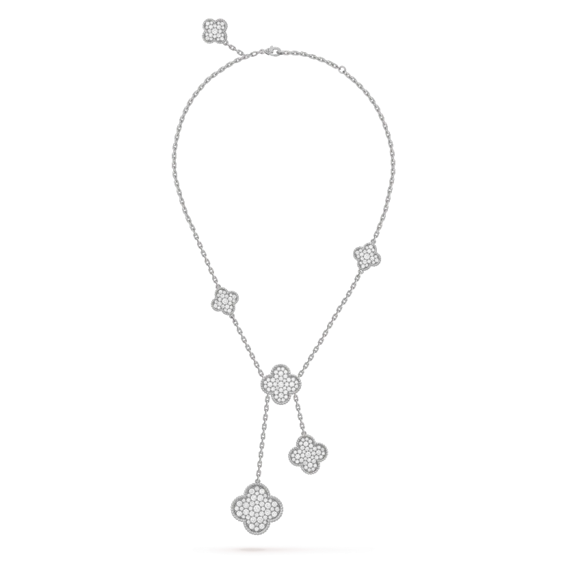 GlowCLOVER 5 MOTIFS SILVER DIAMONDS NECKLACE