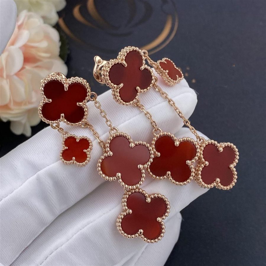 GlowCLOVER EARRINGS CARNELIAN 4 MOTIFS PINK GOLD