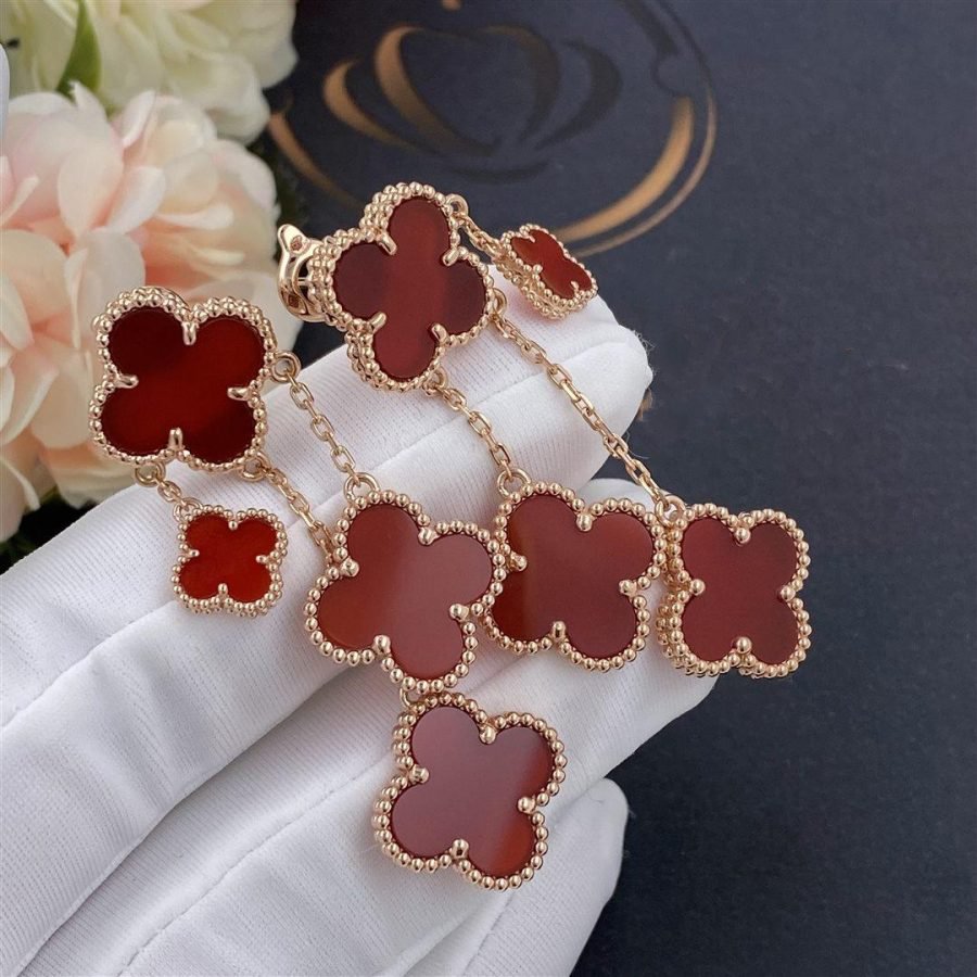 GlowCLOVER EARRINGS CARNELIAN 4 MOTIFS PINK GOLD