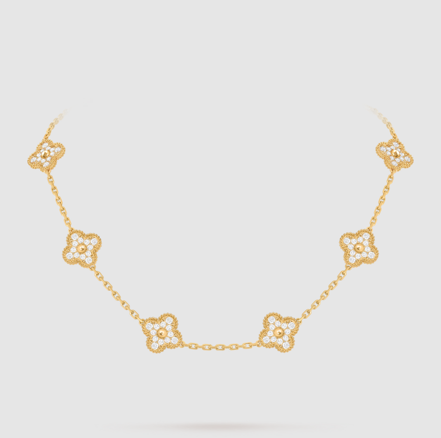 [Glow]CLOVER 10 MOTIFS FULL DIAMOND NECKLACE