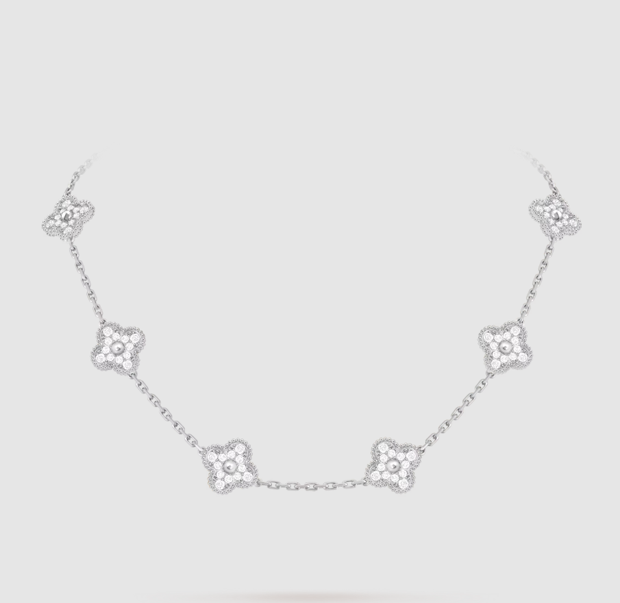 [Glow]CLOVER 10 MOTIFS FULL DIAMOND NECKLACE