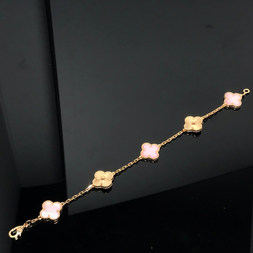 GlowCLOVER BRACELET 5 MOTIF PINK AND PINK GOLD