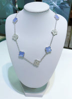 GlowCLOVER 10 MOTIFS CHALCEDONY DIAMONDS SILVER NECKLACE