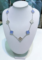 GlowCLOVER 10 MOTIFS CHALCEDONY DIAMONDS SILVER NECKLACE