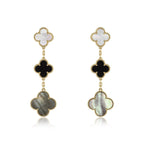 GlowCLOVER EARRINGS GOLD ONYX MOP 3 MOTIF