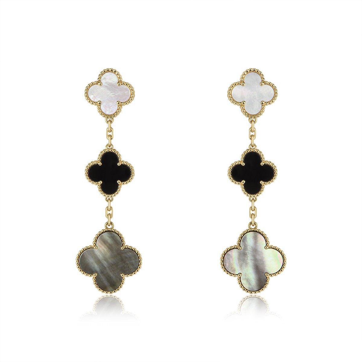 GlowCLOVER EARRINGS GOLD ONYX MOP 3 MOTIF