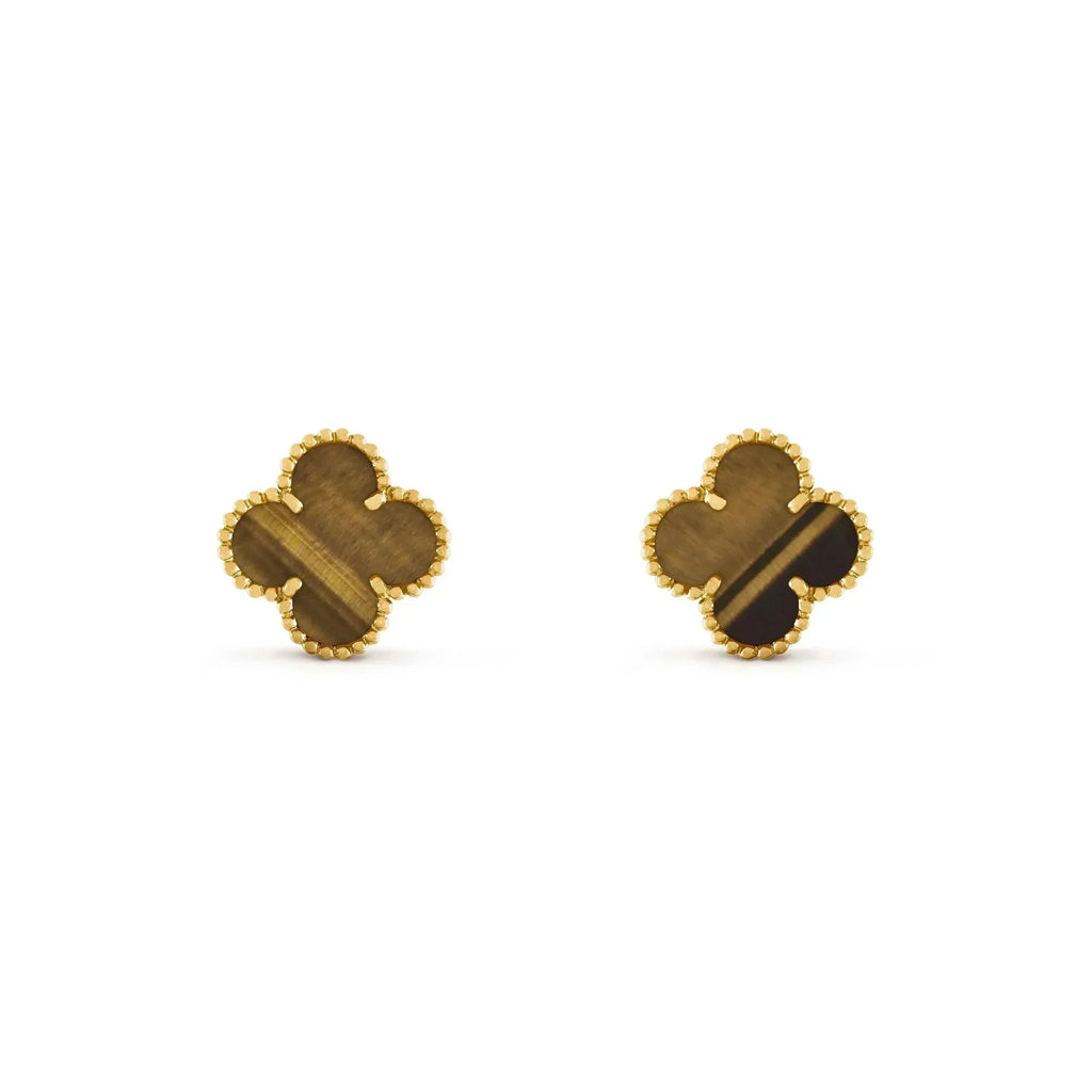 GlowCLOVER MEDIUM 1 MOTIFS TIGER EYE EARRINGS
