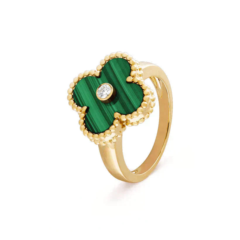 GlowCLOVER MALACHITE RING GOLD DIAMOND